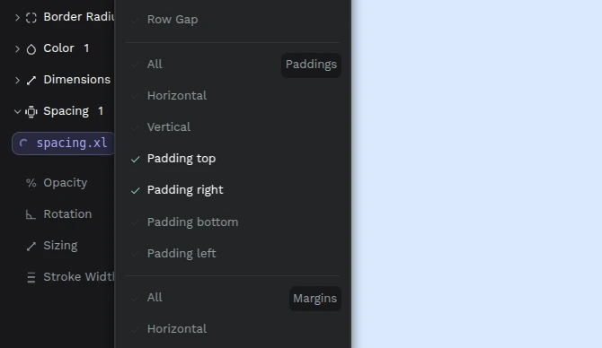 Tokens spacing