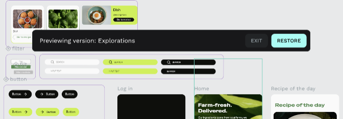 Version preview banner with Exit and Restore